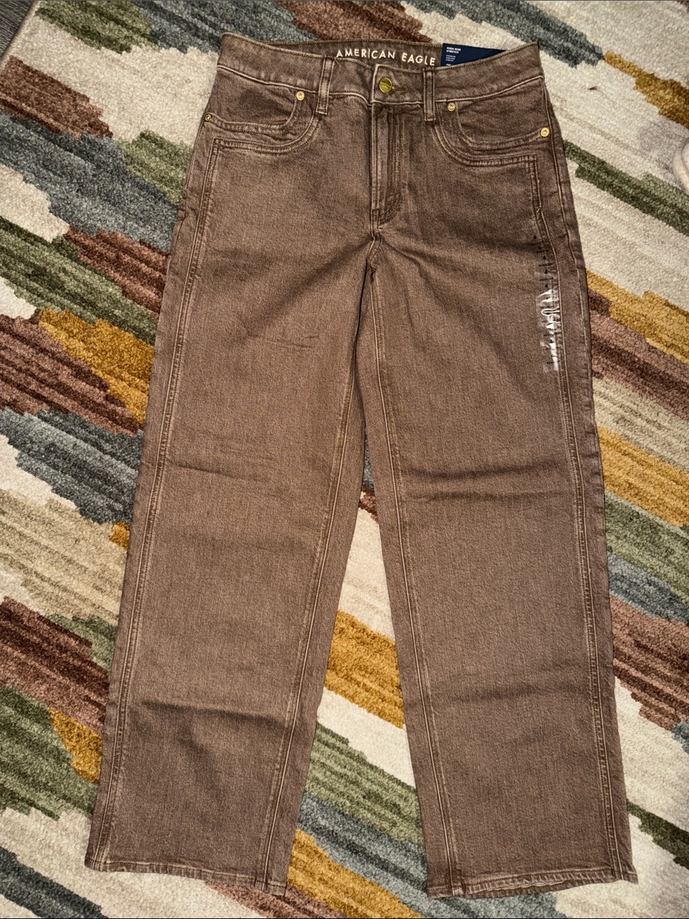 NWT AEO Womenโs High Rise Brown Stovepipe Jeans